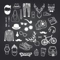 Vector hipster doodle icons on black chalkboard illustration