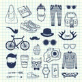 Vector hipster doodle icons on cell sheet illustration