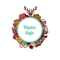 Vector hipster doodle icons circle on white