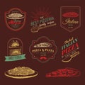 Vector hipster italian food logos. Modern pasta and pizza signs etc. Hand drawn mediterranean cuisine illustrations.