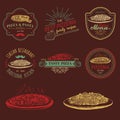 Vector hipster italian food logos. Modern pasta and pizza signs etc. Hand drawn mediterranean cuisine illustrations.