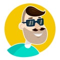 Vector hipster man unshaved face in sunglasses portrait