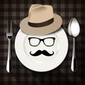 Vector of Hipster style on white plate with spoon and fork.