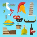 Vector historical symbols of rome italy. Illustrations in flat style