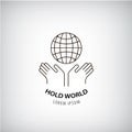 Vector holding world logo, eco, protection of the planet, people rights, global icon.