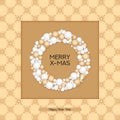 Vector christmas postcard with greeting words, winter ornament and ball wreath. design for christmas, cards, presents, cov