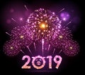 Vector holiday festival pink firework. Happy new year card