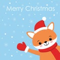 Vector holiday illustration of a cute fox in a hat. Merry Christmas and happy New Year . Christmas background with smiling cartoon Royalty Free Stock Photo