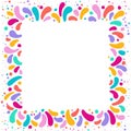 Vector holiday square frame with ornament of multicolor drops. For carnival design, festivals, themes of love, children