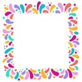 Vector holiday square frame with ornament of multicolor drops. For carnival design, festivals, themes of love, children