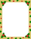 Vector holly berry green and red on golden christmas frame border for greeting card photo or invitation copy space Royalty Free Stock Photo