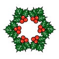 Vector of holly, berry and red ribbon Christmas wreath