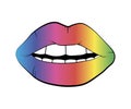 Vector hologram lip symbol isolated on white background. rainbow kiss. linear icon illustration. Woman`s multicolored lips drawin