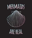 Vector holographic shell and mermaids lettering