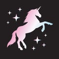 Vector holographic unicorn silhouette with stars