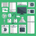 Vector home appliances isolated on background illustration of kitchen equipment refrigerator, home appliance domestic Royalty Free Stock Photo