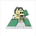 Vector Home Cartoon Ilustration, Building, Castle, Line art