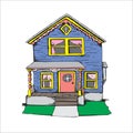 Vector Home Cartoon Ilustration, Building, Castle, Line art