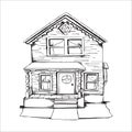 Vector Home Cartoon Ilustration, Building, Castle, Line art