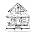 Vector Home Cartoon Ilustration, Building, Castle, Line art