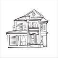 Vector Home Cartoon Ilustration, Building, Castle, Line art