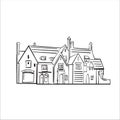 Vector Home Cartoon Ilustration, Building, Castle, Line art