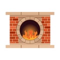 Vector home fireplace with fire. Vintage design of stone oven with fireside. Flat icon design. Illustration isolated on