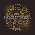 Vector Home Interior round concept golden line illustration