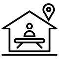 Vector is home outline icon with businees human and pin location on white background