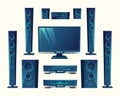 Vector home theater, acoustic equipment, stereo technology. Royalty Free Stock Photo