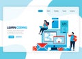 Vector homepage for learning programming and coding. Application development with a simple programming language. Flat illustration Royalty Free Stock Photo