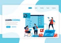 Vector homepage for learning programming and coding. Application development with a simple programming language. Flat illustration Royalty Free Stock Photo