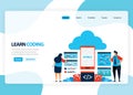 Vector homepage for learning programming and coding. Application development with a simple programming language. Flat illustration Royalty Free Stock Photo