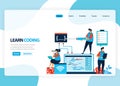 Vector homepage for learning programming and coding. Application development with a simple programming language. Flat illustration Royalty Free Stock Photo
