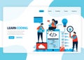Vector homepage for learning programming and coding. Application development with a simple programming language. Flat illustration Royalty Free Stock Photo
