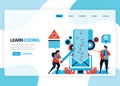 Vector homepage for learning programming and coding. Application development with a simple programming language. Flat illustration Royalty Free Stock Photo
