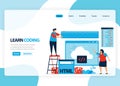 Vector homepage for learning programming and coding. Application development with a simple programming language. Flat illustration Royalty Free Stock Photo