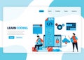 Vector homepage for learning programming and coding. Application development with a simple programming language. Flat illustration Royalty Free Stock Photo