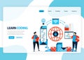 Vector homepage for learning programming and coding. Application development with a simple programming language. Flat illustration Royalty Free Stock Photo
