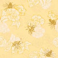 Vector Honey Yellow Bees with Roses seamless pattern background