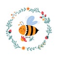 Vector honeybee in cartoon style Sweet bumblebee