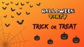 Vector horizontal background, banner. Halloween theme, bats, cobweb, pumpkin. Orange gloomy background. Trick or Treat, Party, Royalty Free Stock Photo