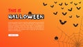 Vector horizontal background, web banner, place for text and button. Halloween theme, bats, cobweb, pumpkin. Orange gloomy Royalty Free Stock Photo