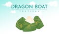 Vector horizontal banner, dragon boat festival. Traditional Chinese holiday, oriental food zongzi.