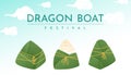 Vector horizontal banner, dragon boat festival. Traditional Chinese holiday oriental food zongzi