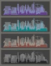 Industrial trendy city skyline colored sets. Vector illustration