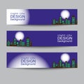 Vector horizontal banners skyline Kit with various parts of city: factories, refineries, power plants and small towns or Royalty Free Stock Photo