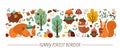 Vector horizontal border set with cute animals and autumn forest elements. Thanksgiving card template design with woodland Royalty Free Stock Photo