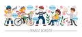 Vector horizontal border set with French people. France card template design with cute characters. Funny border with cook, mime, Royalty Free Stock Photo