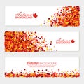 Vector horizontal fall banners set of scattered maple leaves for different design